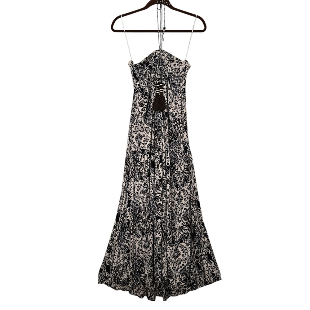 VICI Boho Halter Maxi‎ Dress Babydoll Black Cream Floral Resort Wear Beachy S - Picture 16 of 16